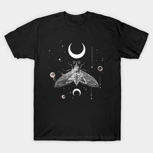 Boho Art Design - Mystic Moon Moth T-Shirt by Unelmoija